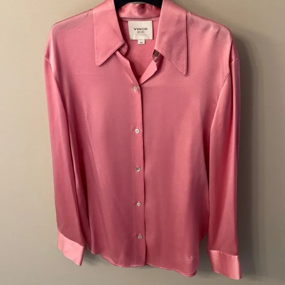 Vince Rose Pink Satin Button-Front Blouse M - Picture 2 of 5
